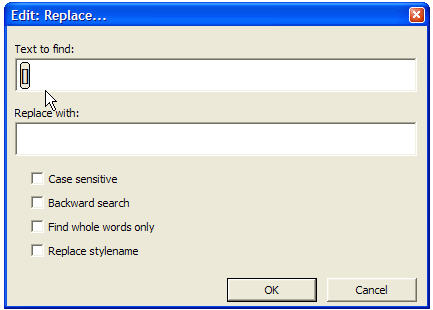 Image shows Edit: Replace dialog