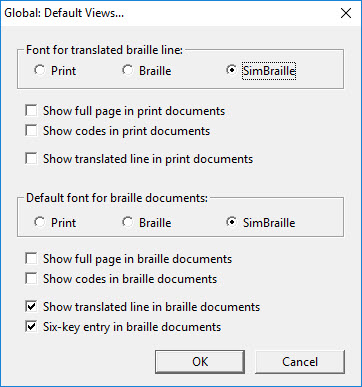 Image shows the Default Views dialog.