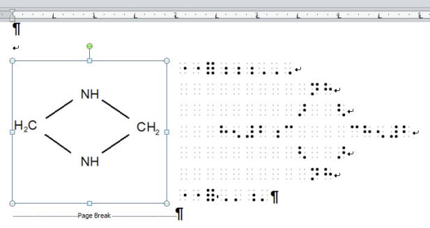 Image showing both print and Simbraille and spaces have been used to correctly align the braille.