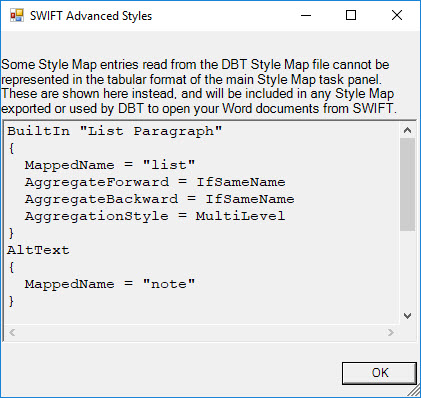 Image of the SWIFT Advanced Style dialog