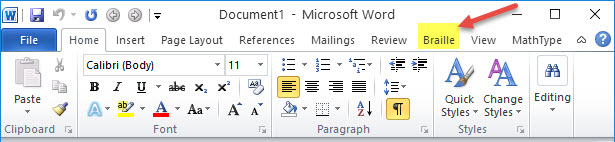 Image showing Word 2010 and location of SWIFT Ribbon.